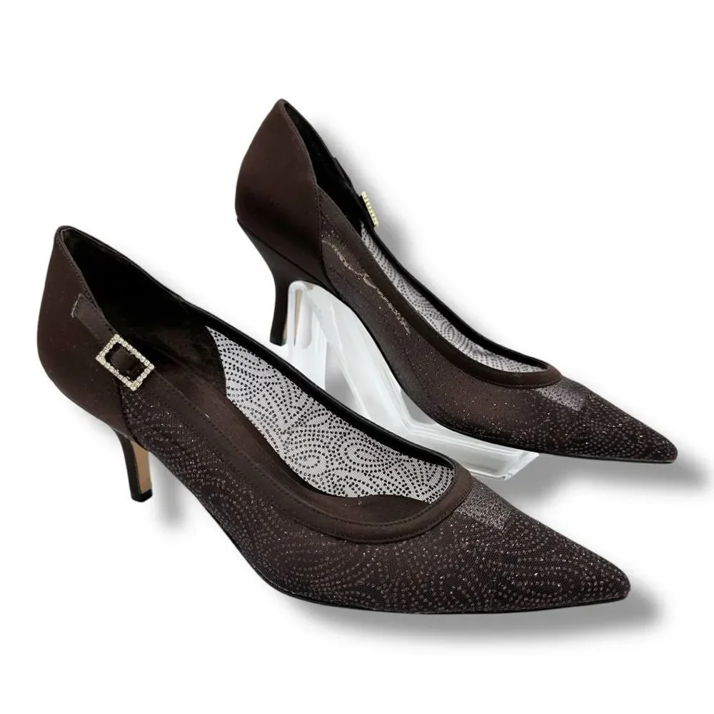 Women's Nina Cocoa Brown Sheer Glitter Satin Formal Pumps Heels Shoes size 8M